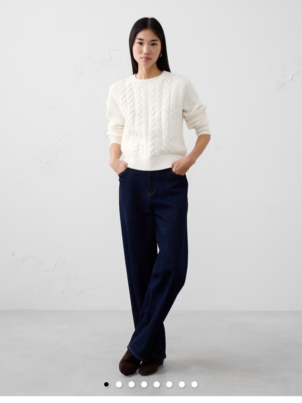 Banana Republic Cable-Knit Crewneck Sweater in White Size L